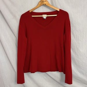 Chico's Ruby Red Classic V-Neck, Long Sleeve Knit Sweater in 3 (XL/16)
